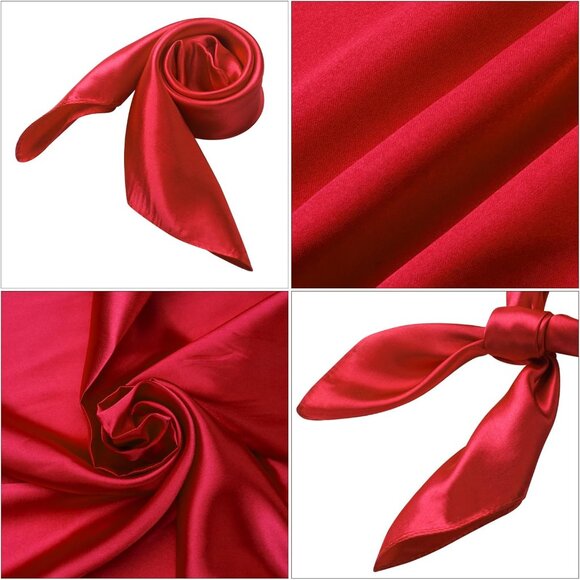 Women's Red Silk Feeling Scarf 23.6'' Square Satin Scarf Neck Head Bandana - Picture 4 of 7
